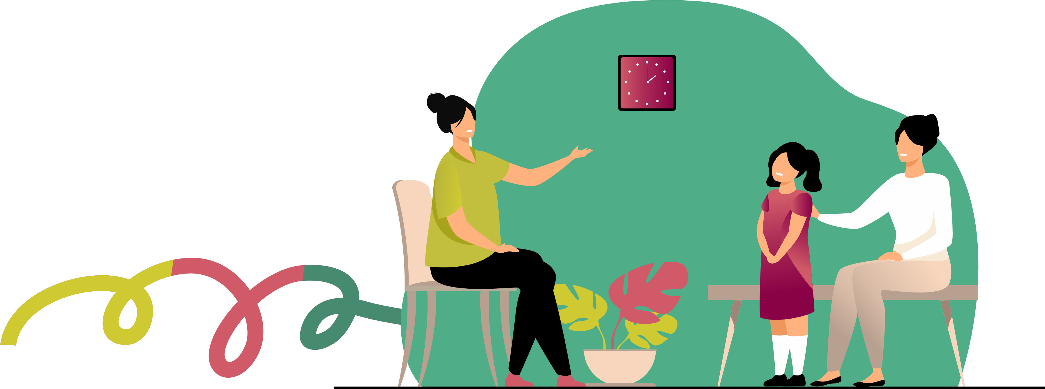 Terapeuta em sessão com criança e família